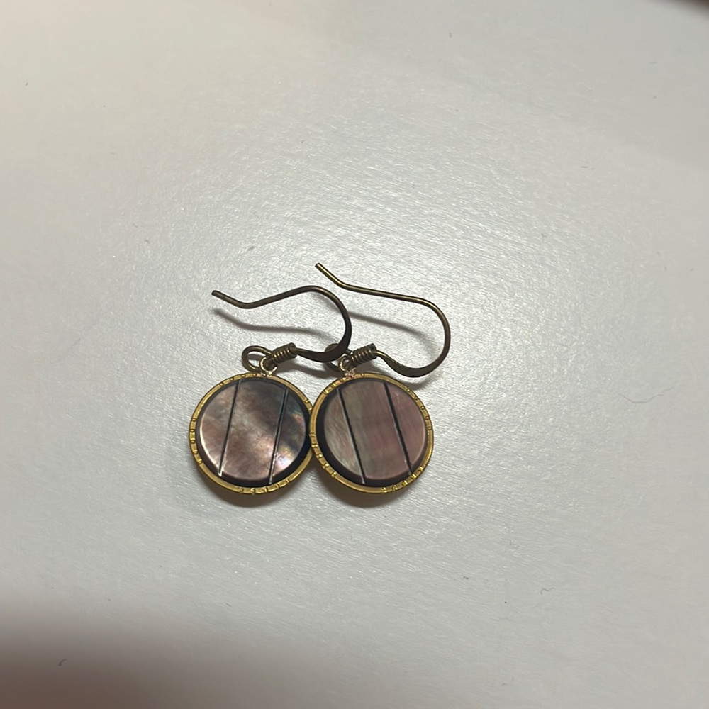 Mother of pearl and gold tone earrings